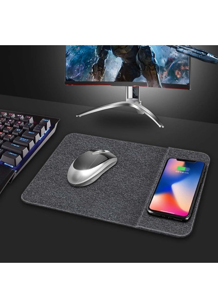 Çok Fonksiyonlu 10W Qi Kablosuz Şarj Mouse Pad - Siyah (Yurt Dışından)