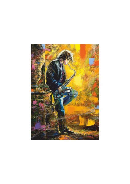 Saksafon Çalan Genç Yağlı Boya 30 x 45 cm Kuşe Poster Silindir Kutulu Kargo