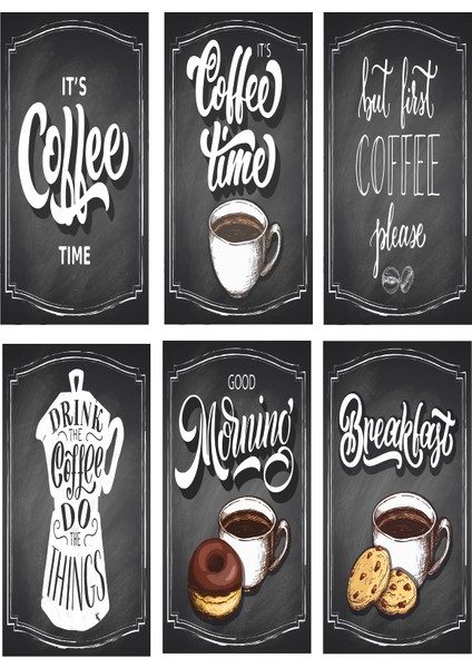 Kahve Zamanı 6lı Mini Retro Ahşap Poster Seti Uv Baskılı
