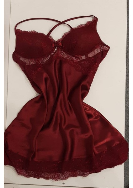 137 Çeyizlik Dantelli Saten 6'lı Set -Bordo