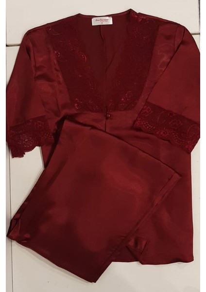 137 Çeyizlik Dantelli Saten 6'lı Set -Bordo modelleri