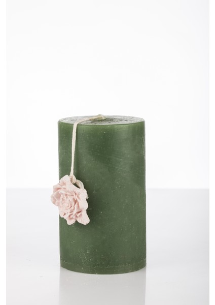 7X12 Gül Taşlı Yeşil Silindir Mum