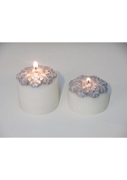 Gümüş Rustik Kabartmalı 2li Mum Seti