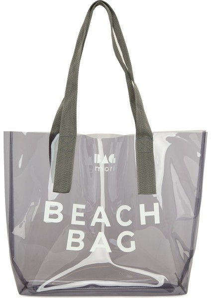 Gri Beach Bag Baskılı Şeffaf Plaj Çantası