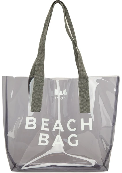 Gri Beach Bag Baskılı Şeffaf Plaj Çantası