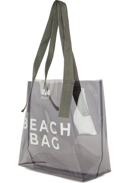 Gri Beach Bag Baskılı Şeffaf Plaj Çantası