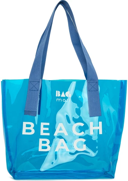 Mavi Beach Bag Baskılı Şeffaf Plaj Çantası