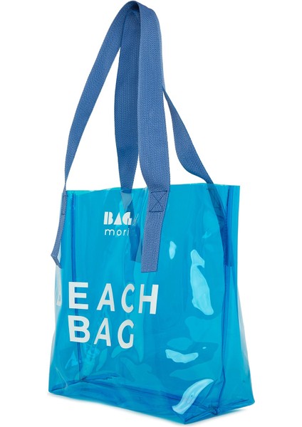 Mavi Beach Bag Baskılı Şeffaf Plaj Çantası