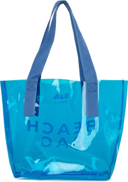 Mavi Beach Bag Baskılı Şeffaf Plaj Çantası