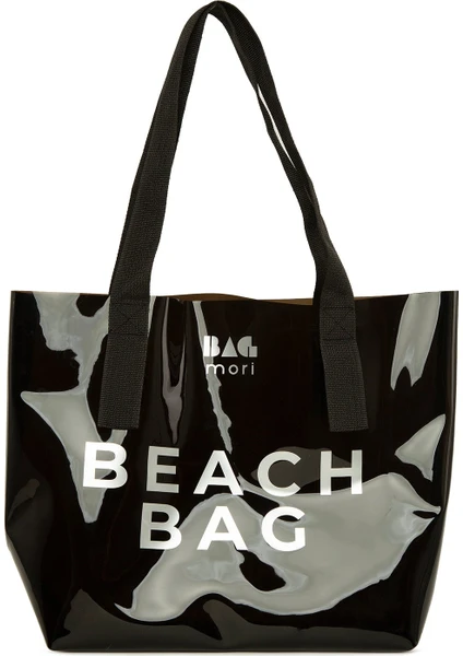 Siyah Beach Bag Baskılı Şeffaf Plaj Çantası