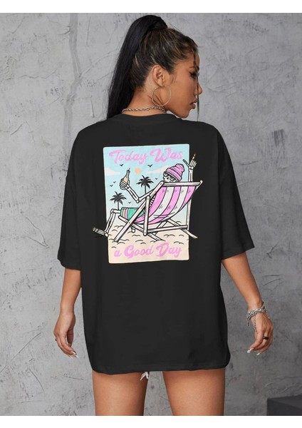 Kadın Today Was Baskılı Oversize Tişört