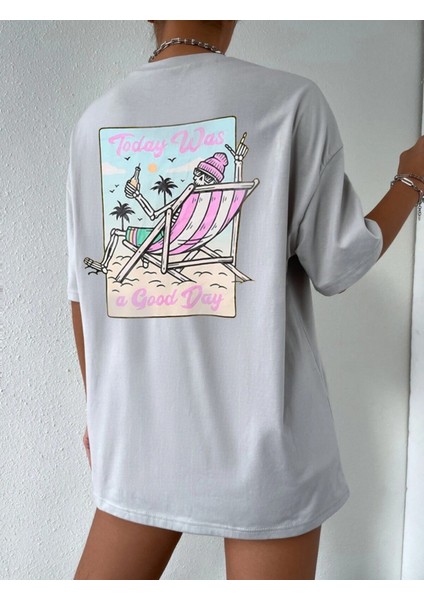 Kadın Today Was Baskılı Oversize Tişört