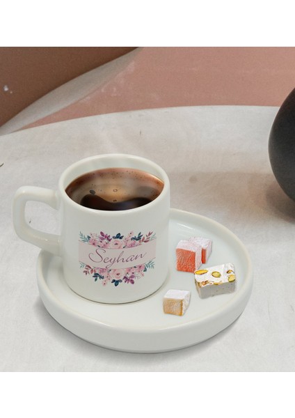 Kişiye Özel Sunum Tabaklı Çiçek Tasarımlı Türk Kahvesi Fincanı Model 22 modelleri
