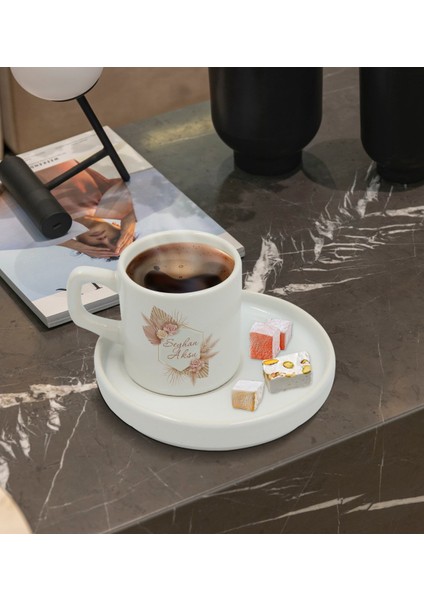 Kişiye Özel Sunum Tabaklı Çiçek Tasarımlı Türk Kahvesi Fincanı Model 16 fiyatları