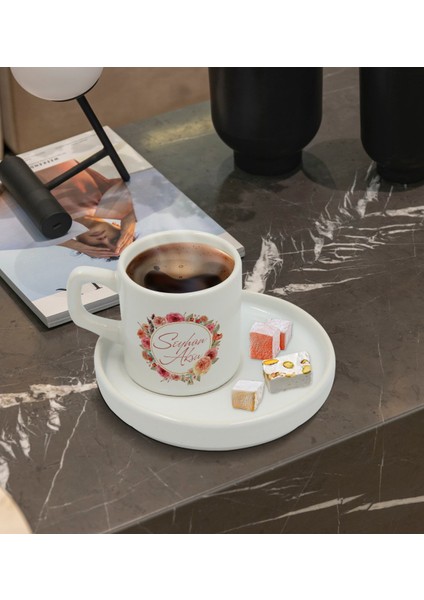 Kişiye Özel Sunum Tabaklı Çiçek Tasarımlı Türk Kahvesi Fincanı Model 12 fiyatları