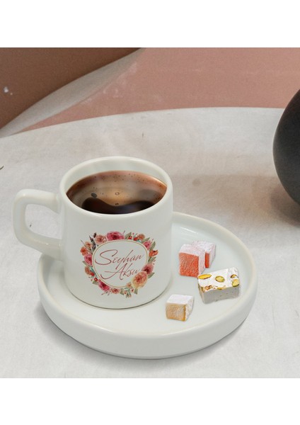 Kişiye Özel Sunum Tabaklı Çiçek Tasarımlı Türk Kahvesi Fincanı Model 12 modelleri
