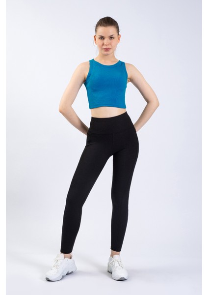 Kadın Mavi Fitilli Örme Crop Atlet fiyatları