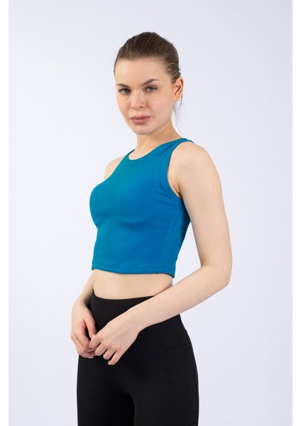 Kadın Mavi Fitilli Örme Crop Atlet fırsatları