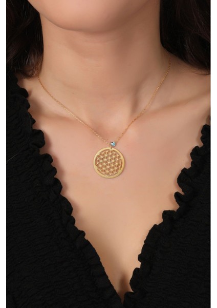 Kadın 925 Ayar Gümüş Altın Kaplama Yaşam Çiçeği Kolye