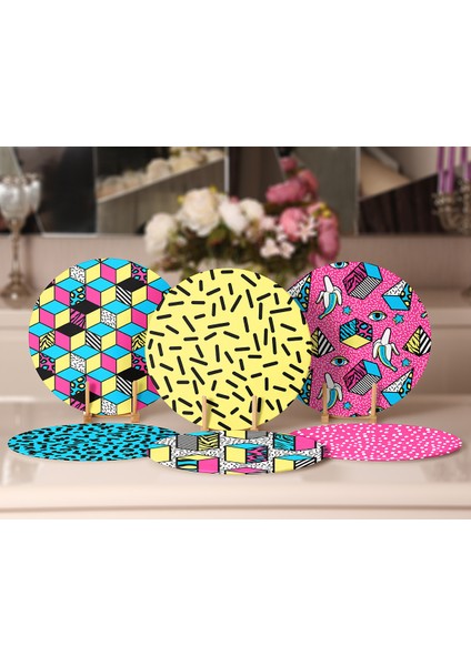 6'lı Renkli Geometrik Pop-Art Desen Tasarımlı Servis Altlığı & Supla