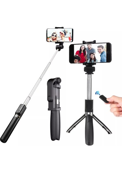 L01 Bluetooth Destekli Selfie Çubuğu Tripod - Monopod Selfie Stick Uzaktan Kumandalı Tripod Selfie Çubuğu