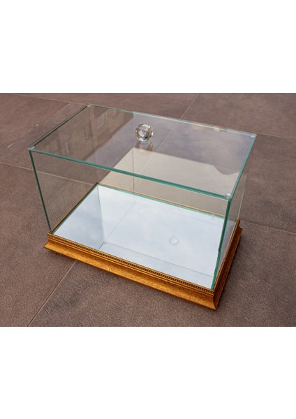 Dikdörtgen Cam Bohça Sandığı (20X35X35) 32435-C04 Gold