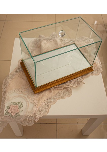 Dikdörtgen Cam Bohça Sandığı (20X35X35) 32435-C04 Gold
