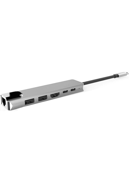 6 In 1 Macbook Uyumlu Type-C™ To 4K HDMI Tv Projeksiyon Ultra Hd 1080P 2* Type-C 2* USB 3.0 100MBPS Ethernet Lan 6ın1 Çevirici Hub Adaptör