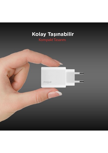 mojue by ttec MS13 Duo PD 32W Seyahat Hızlı Şarj Aleti USB-C+USB-A-Beyaz