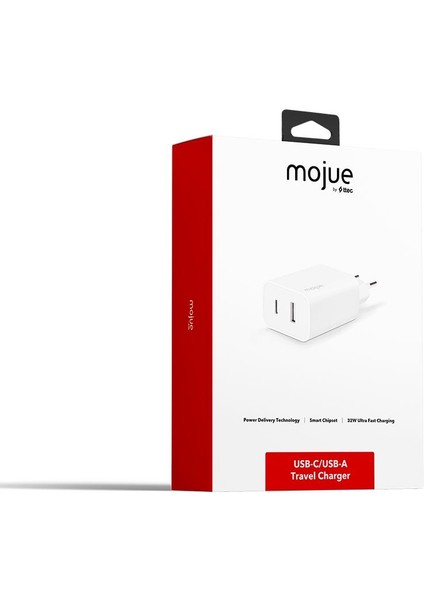 mojue by ttec MS13 Duo PD 32W Seyahat Hızlı Şarj Aleti USB-C+USB-A-Beyaz