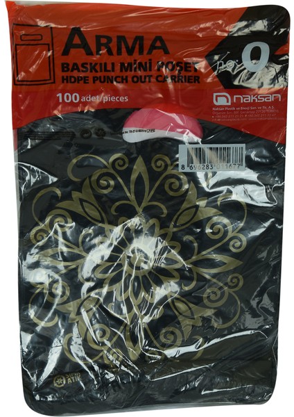 Arma Baskılı Mini Poşet Eczane Mağaza Dükkan Poşeti Siyah Üzeri Çiçek Desenli 32X20 100 Adet No:0