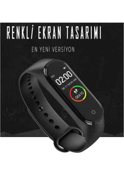 M4 Akıllı Bileklik Tansiyon, Adım Sayar, Bildirim ve Mesaj Okuma (Renkli Ekran)