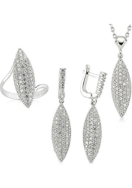 Gümüş Beyaz Taşlı Bayan Set
