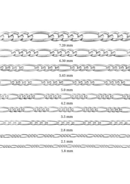 3.5 mm Gümüş Figaro Zincir - 100 Mikron