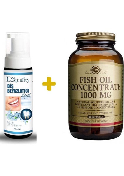 E2'Quality Diş Beyazlatıcı Köpük + Solgar Fish Oil Concentrate 1000 Mg 60 Kapsül