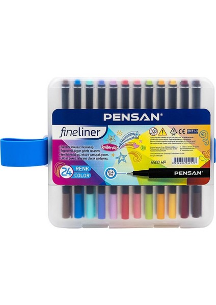 Fineliner Kalem 24 Renk Plastik Kutu 0.4mm Keçe Uçlu Kalem 1 Paket Pensan Fineliner 6500HP 0.4mm Keçe Uçlu Kalem