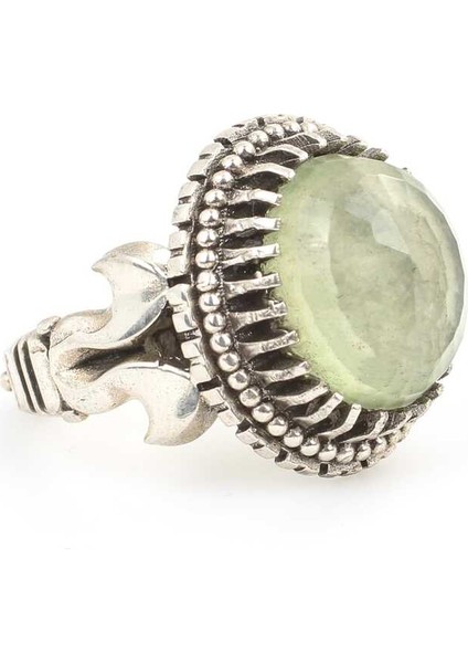 925 Ayar Gümüş Oval Prehnite Taşlı Erkek Yüzüğü