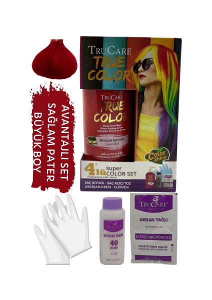 Truecolor Neon Mercan Kırmızı Saç Boyası Seti Saç Açıcı ve Eldivenli