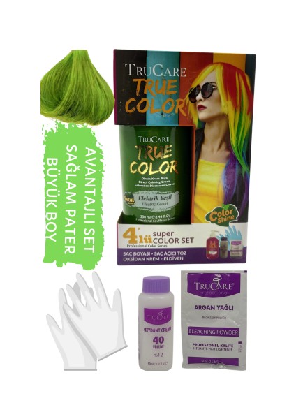 Truecolor Neon Elektrik Yeşil Saç Boyası Seti Saç Açıcı ve Eldivenli