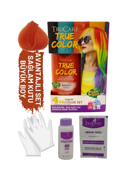 Truecolor Turuncu Saç Boyası Seti Saç Açıcı ve Eldivenli