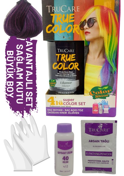 Truecolor Lilamor Saç Boyası Seti Saç Açıcı ve Eldivenli