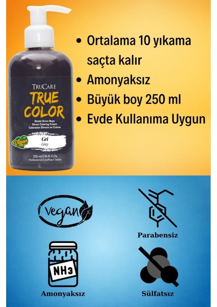 Truecolor Saç Boyası Gri 250 ml modelleri