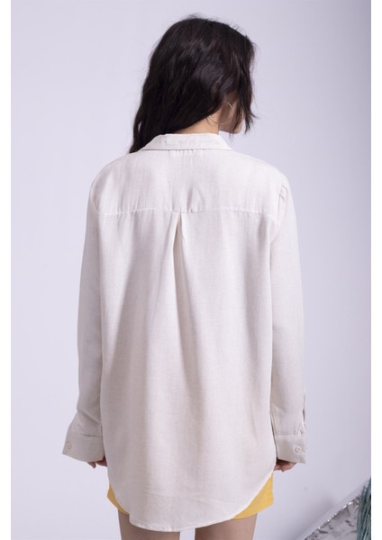 Keten Gömlek Oversize Krem