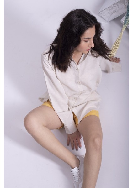 Keten Gömlek Oversize Krem