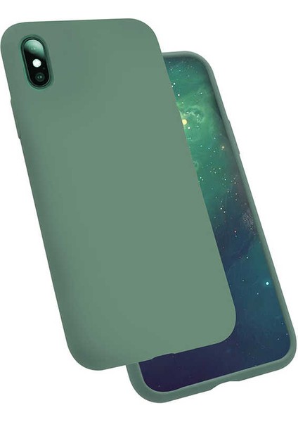 Apple iPhone x Kılıf Htstore Zore Silk Silikon-Koyu Yeşil