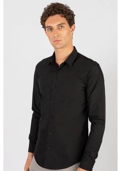 Slim Fit Dar Kesim Küçük Yaka Düz Erkek Gömlek fiyatları