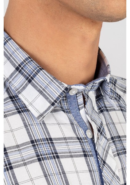 Slim Fit Kısa Kol Ekose Çift Cep Kapaklı Teksas Model Erkek Gömlek