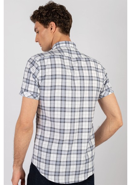 Slim Fit Kısa Kol Ekose Çift Cep Kapaklı Teksas Model Erkek Gömlek