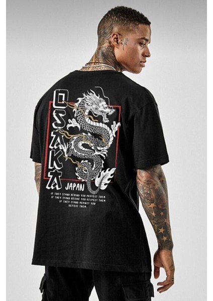 Siyah Osaka Baskılı Penye T-Shirt modelleri