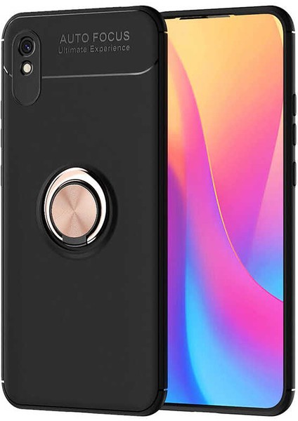 Xiaomi Redmi 9A Kılıf Htstore Zore Ravel Silikon-Siyah-Rose Gold
